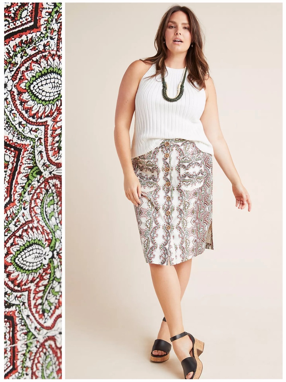 ANTHROPOLOGIE 14 Maeve Kaleidoscope Button Front Pencil Skirt • Knee Length Midi